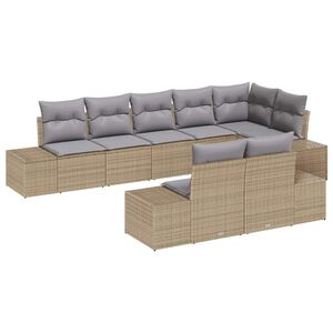 vidaXL Gar&eth;s&oacute;fa sett me&eth; p&uacute;&eth;i 8 pcs Beige og Gr&aacute;tt p&oacute;l&yacute;rattan