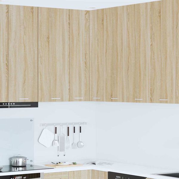 vidaXL Vegghengdur sk&aacute;pur me&eth; hur&eth; Sonoma eik og hv&iacute;t 57 x 57 x 100 cm