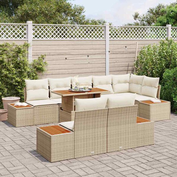 vidaXL Gar&eth;s&oacute;fa sett me&eth; geymslu 9 pcs Drapplita&eth;ur Poly rattan