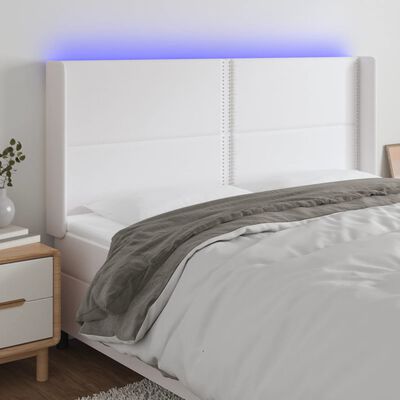 vidaXL LED höfuðgafl Hvítt 183x16x118/128 cm Leðurlíki