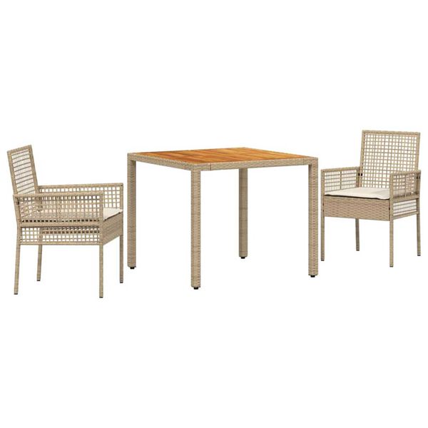 vidaXL Gar&eth;ur bor&eth;sett 3 pcs Drapplita&eth;ur p&oacute;l&yacute;rattan