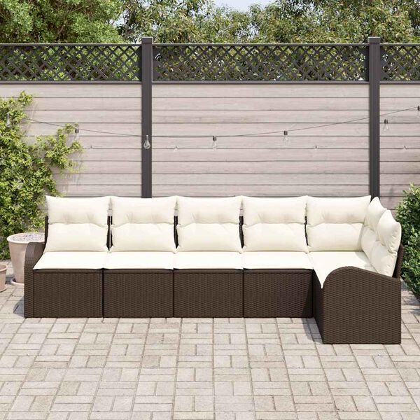 vidaXL Gar&eth;s&oacute;fa sett me&eth; p&uacute;&eth;i 6 pcs Br&uacute;nn Poly rattan
