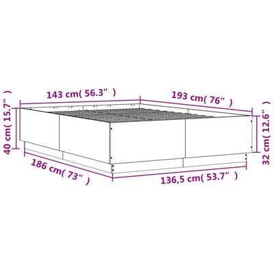 vidaXL Rúmgrind með LED Ljósum Reyklituð Eik 140x190cm Samsettur Viður