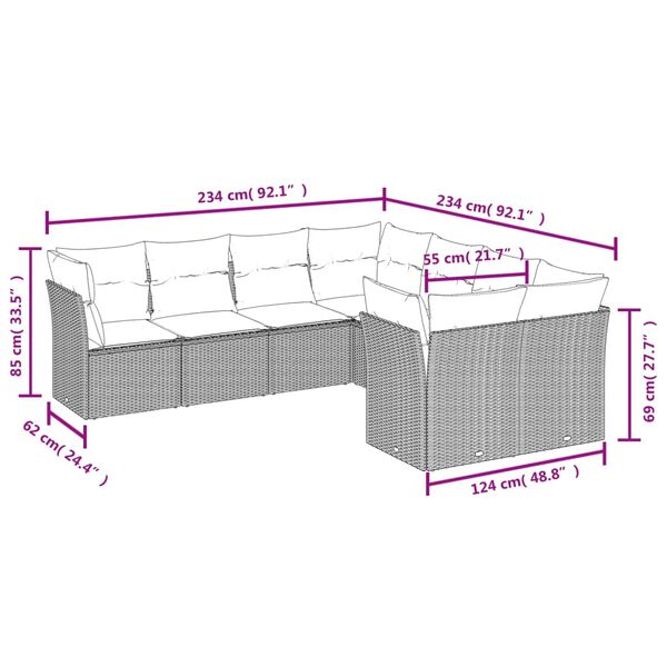 vidaXL 8 Hluta Gar&eth;s&oacute;fasett me&eth; Sessum Svartur P&oacute;l&yacute;rattan
