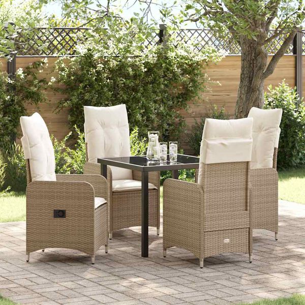 vidaXL Garður borðsett með púði 5 pcs Drapplitaður Poly rattan