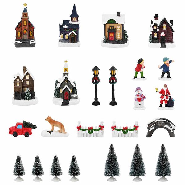 vidaXL Jólasetning á borði Með rafhlöðuknúnum ljósum Marglitur Resín