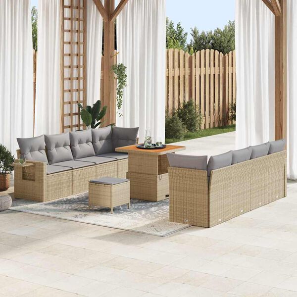 vidaXL Garðsófa sett með púði 11 pcs Drapplitaður Poly rattan