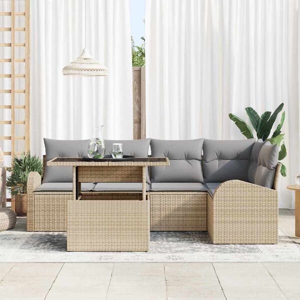 vidaXL Garðsófa sett með geymslu 6 pcs Beige og ljósgrár pólýrattan