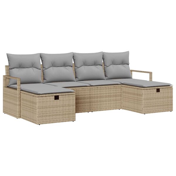 vidaXL Garðsófa sett með púði 6 pcs Drapplitaður Poly rattan