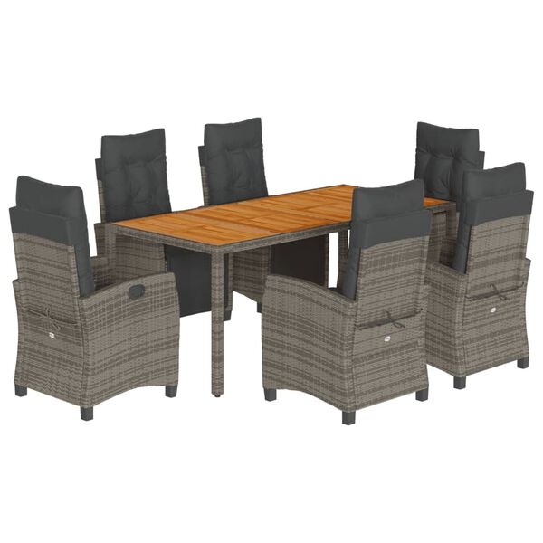 vidaXL 7 Parta Garðhúsgagnasett með Sessum Grátt Pólýrattan