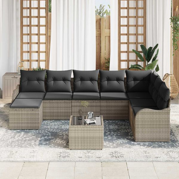 vidaXL Garðsófa sett með púði 9 pcs Ljósgrátt Poly rattan