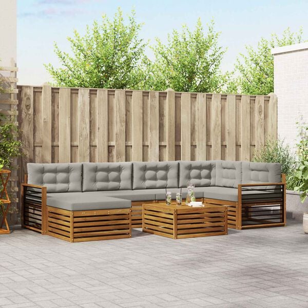 vidaXL &Uacute;ti s&oacute;fasett me&eth; p&uacute;&eth;i 7 pcs N&aacute;tt&uacute;rulegt og Lj&oacute;st Gr&aacute;tt