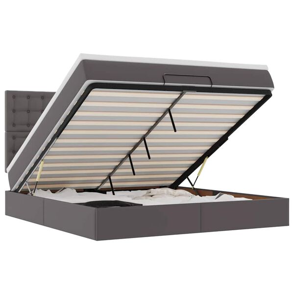 vidaXL Ottoman rúmgrind með dýnu Grá 180x200cm gervi leður