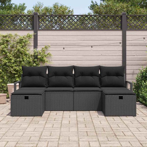 vidaXL Gar&eth;s&oacute;fa sett me&eth; p&uacute;&eth;i me&eth; geymslu 6 pcs Svartur Poly rattan