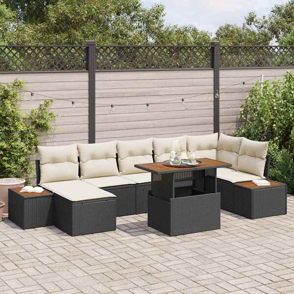 vidaXL Garðsófa sett með geymslu 8 pcs Svartur Poly rattan