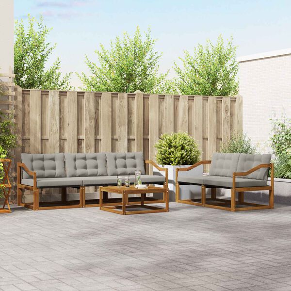 vidaXL &Uacute;ti s&oacute;fasett me&eth; p&uacute;&eth;i 6 pcs N&aacute;tt&uacute;rulegt og Lj&oacute;st Gr&aacute;tt