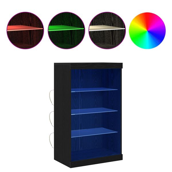 vidaXL LED Hli&eth;arsk&aacute;pur Svartur Eik 60,5 x 37 x 100 cm Samsettur vi&eth;ur