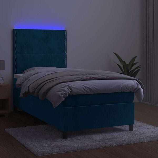 vidaXL H&oacute;lfa&eth; Springr&uacute;m me&eth; D&yacute;nu&LED Bl&aacute;tt 90x190 cm Flauel