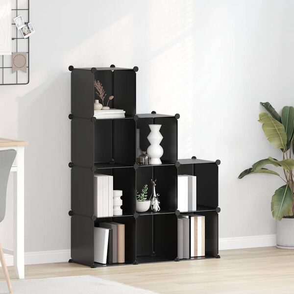 vidaXL Kubbageymslueining me&eth; 9 Ferningum Svartur PP