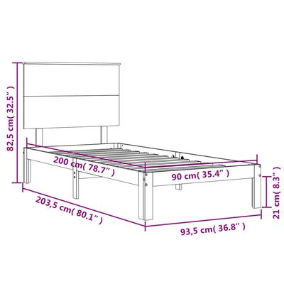 vidaXL Rúmgrind með Höfuðgafli Hvítu 90x200 cm Gegnheil viðar