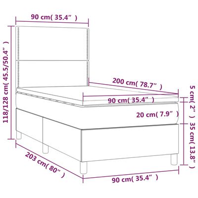 vidaXL Hólfað Springrúm Svart 90x200 cm Tauefni