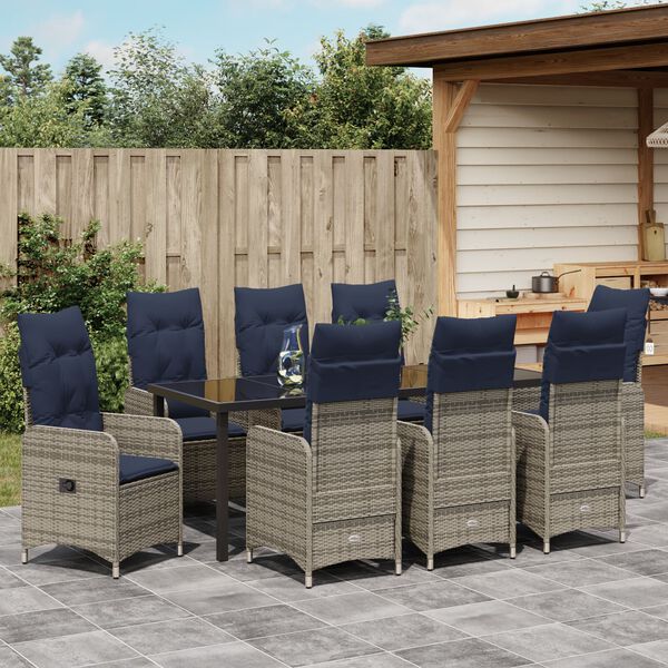 vidaXL Gar&eth;ur bor&eth;sett me&eth; p&uacute;&eth;i 9 pcs Svartur Poly rattan