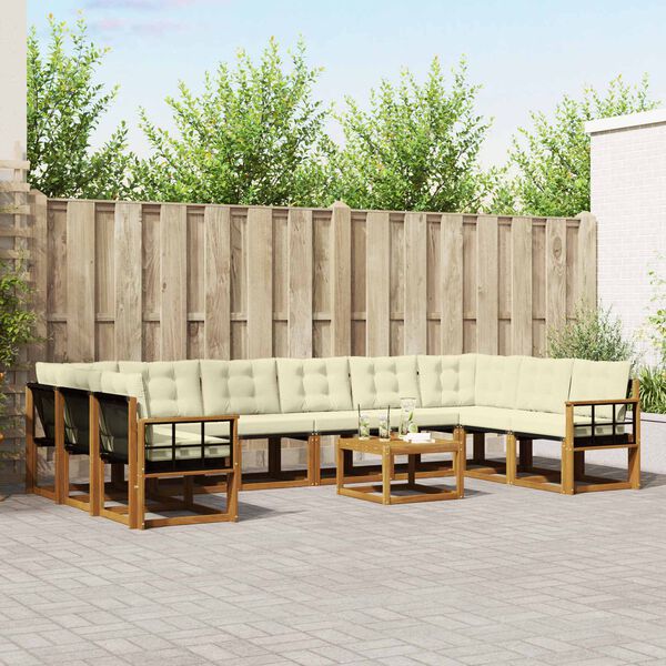 vidaXL &Uacute;ti s&oacute;fasett me&eth; p&uacute;&eth;i 11 pcs N&aacute;tt&uacute;rulegt og Krem