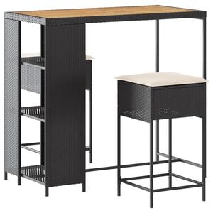 vidaXL 3 Hluta Gar&eth;barsett me&eth; Sessum Svart P&oacute;l&yacute;rattan