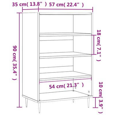 vidaXL Hár Skápur Hvítur 57x35x90 cm Samsettur Viður