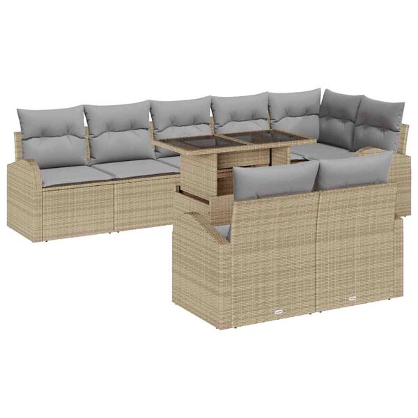 vidaXL Gar&eth;s&oacute;fa sett me&eth; p&uacute;&eth;i 9 pcs Drapplita&eth;ur Poly rattan