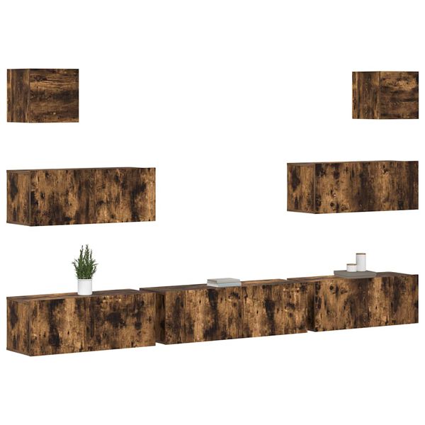 vidaXL 7 hluta Sj&oacute;nvarpssk&aacute;pasett Reyklitu&eth; Eik Samsettur Vi&eth;ur