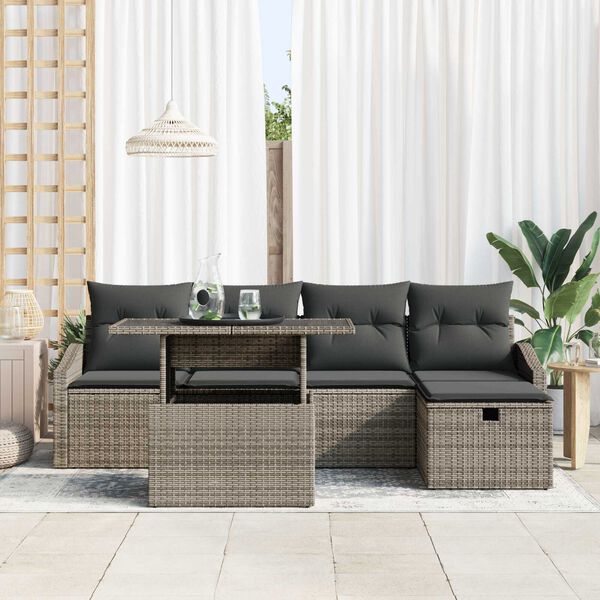 vidaXL Gar&eth;s&oacute;fa sett 6 pcs Gr&aacute;r p&oacute;l&yacute;rattan