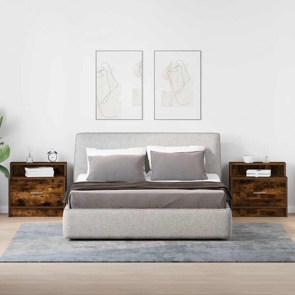 vidaXL n&aacute;ttbor&eth;ssk&aacute;par me&eth; sk&uacute;ffu 2 stk Reykt eik 51x31x47 cm