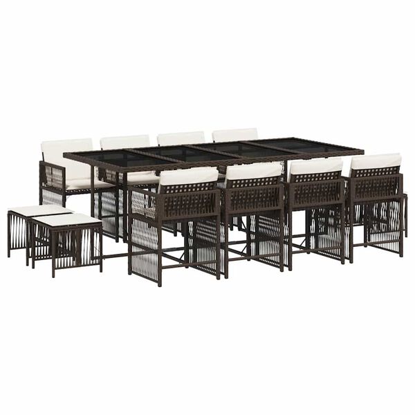 vidaXL 13 Stk. Gar&eth;bor&eth;stofusett me&eth; S&aelig;tisp&uacute;&eth;um Br&uacute;nt P&oacute;l&yacute;rattan