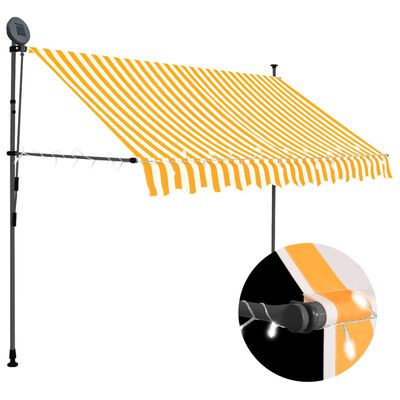 vidaXL Handvirk Útdraganleg Markísa með LED 300 cm Hvít og Appelsínugul