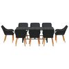 vidaXL Garður borðsett með púði 9 pcs Svartur pólýrattan