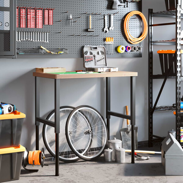 vidaXL Vinnubekkur 100x60x(73-99,5)cm Rétthyrningslaga Gegnheil Beyki