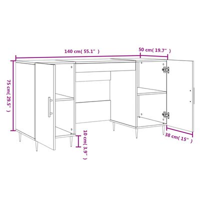 vidaXL Skrifborð Svart 140x50x75 cm Samsettur Viður