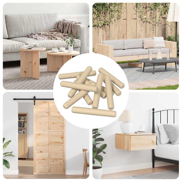 vidaXL Tr&eacute;kambur 12 pcs Br&uacute;nn &Oslash;8 x 50 mm Gegnheill vi&eth;ur