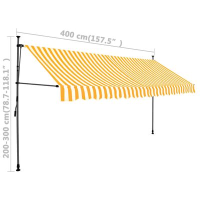 vidaXL Handvirk Útdraganleg Markísa með LED 400cm Hvít og Appelsínugul