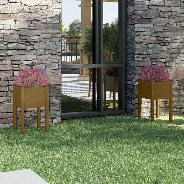 vidaXL Gróðurker 2 stk. Ljósbrún 40x40x70 cm Gegnheill Furuviður