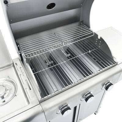 vidaXL Gasgrill með 4 brennurum úr silfur ryðfríu stáli