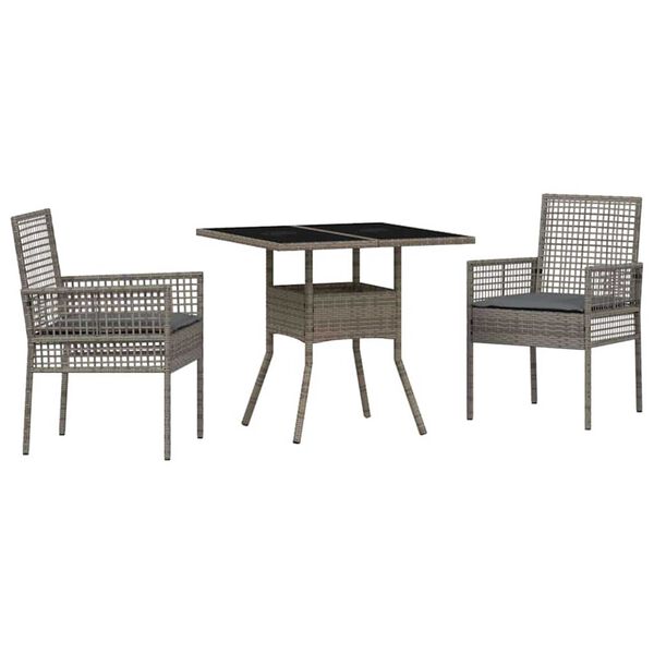 vidaXL Garður borðsett 3 pcs Grár Poly rattan