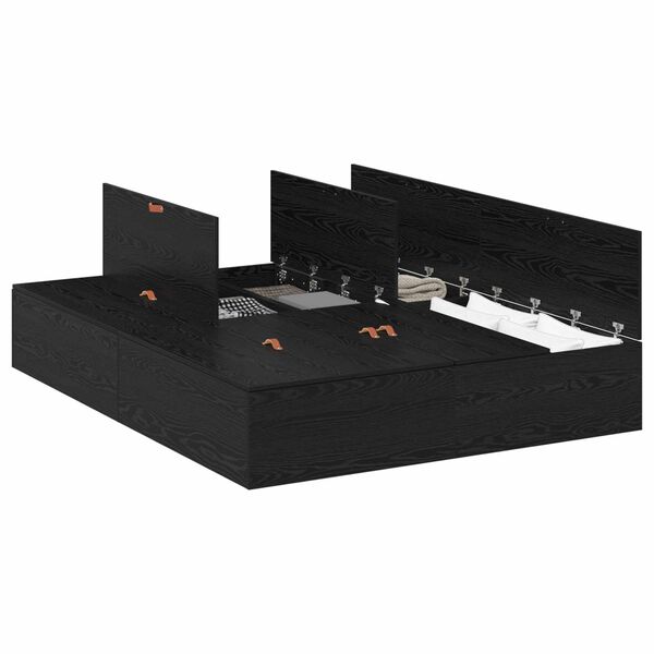 vidaXL R&uacute;mgrind me&eth; geymslur&yacute;mi me&eth; geymslu Svartur Eik 135 x 190 cm