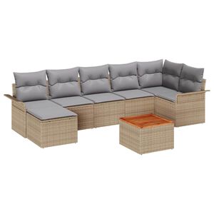 vidaXL Gar&eth;s&oacute;fa sett me&eth; geymslu 8 pcs Beige og lj&oacute;sgr&aacute;r p&oacute;l&yacute;rattan