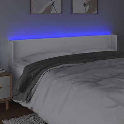 vidaXL LED Höfðagafl 203x16x78/88 cm Hvítt Leðurlíki