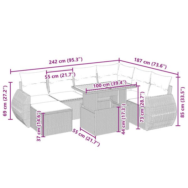 vidaXL 8 Hluta Gar&eth;s&oacute;fasett me&eth; Sessum Drappa&eth; P&oacute;l&yacute;rattan