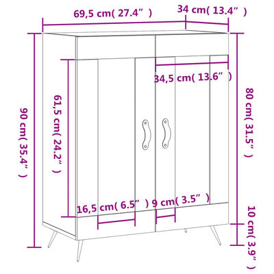 vidaXL Skenkur Svartur 69,5x34x90 cm Samsettur Viður