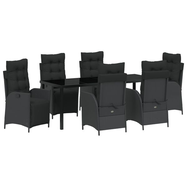 vidaXL Gar&eth;ur bor&eth;sett me&eth; p&uacute;&eth;i 7 pcs Svartur p&oacute;l&yacute;rattan