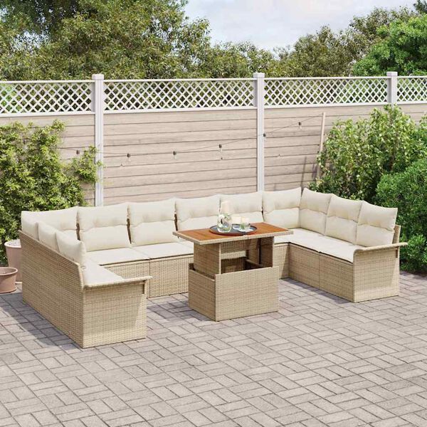 vidaXL Gar&eth;s&oacute;fa sett me&eth; geymslu 11 pcs Drapplita&eth;ur Poly rattan